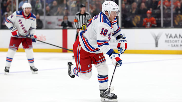 Jan 19, 2026; Anaheim, California, USA; New York Rangers left wing Artemi Panarin (10) shoots the puck during the third period against the Anaheim Ducks at Honda Center. Mandatory Credit: Kiyoshi Mio-Imagn Images Jan 19, 2026; Anaheim, California, USA; New York Rangers left wing Artemi Panarin (10) shoots the puck during the third period against the Anaheim Ducks at Honda Center. Mandatory Credit: Kiyoshi Mio-Imagn Images