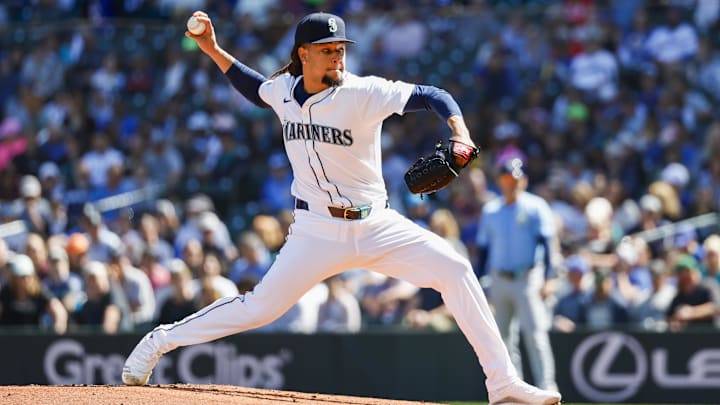 Seattle Mariners starting pitcher Luis Castillo throws against the Tampa Bay Rays on Aug. 28 at T-Mobile Park.