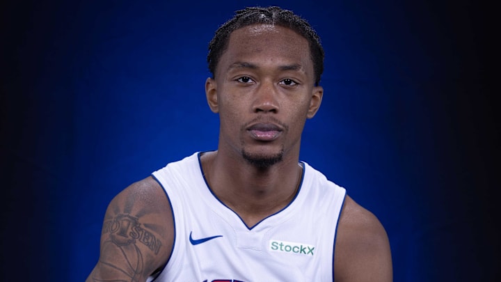 Sep 30, 2024; Detroit, MI, USA; Detroit Pistons forward Ron Holland II (00) poses for his official 2024-25 season head shot. Mandatory Credit: David Reginek-Imagn Images Sep 30, 2024; Detroit, MI, USA; Detroit Pistons forward Ron Holland II (00) poses for his official 2024-25 season head shot. Mandatory Credit: David Reginek-Imagn Images