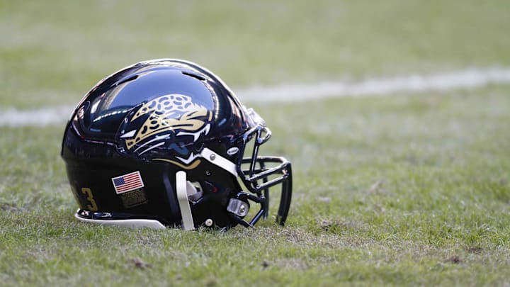 Jan 2, 2011; Houston, TX, USA; Jacksonville Jaguars helmet on the field before a game against the Houston Texans at Reliant Stadium. Mandatory Credit: Brett Davis-Imagn Images