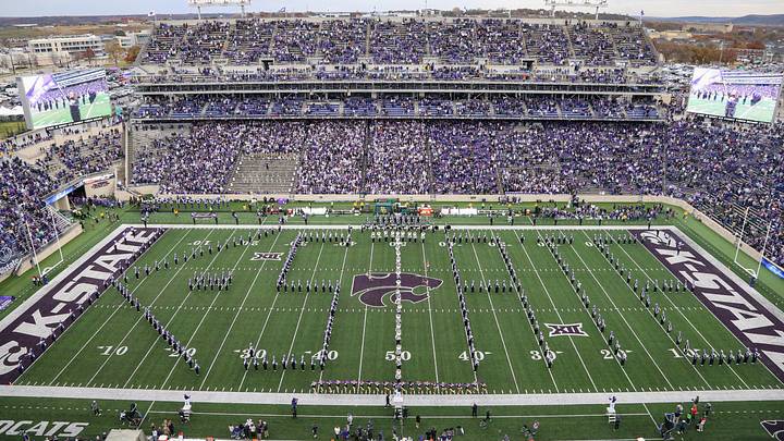 Nov 11, 2023; Manhattan, Kansas, USA; The Kansas State Wildcats Pride of Wildcat Land Matching Band spells out K-State before the start of a game against the Baylor Bears at Bill Snyder Family Football Stadium. Mandatory Credit: Scott Sewell-USA TODAY Sports Nov 11, 2023; Manhattan, Kansas, USA; The Kansas State Wildcats Pride of Wildcat Land Matching Band spells out K-State before the start of a game against the Baylor Bears at Bill Snyder Family Football Stadium. Mandatory Credit: Scott Sewell-USA TODAY Sports