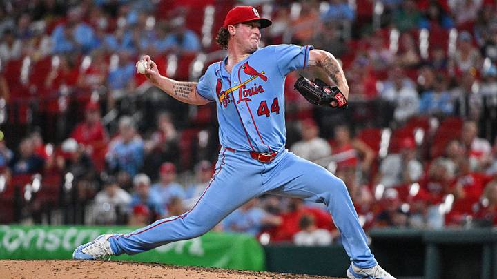 Jul 25, 2026; St. Louis, Missouri, USA; St. Louis Cardinals pitcher Gordon Graceffo (44) throws against the Cincinnati Reds during the ninth inning at Busch Stadium. Mandatory Credit: Jeff Curry-Imagn Images Jul 25, 2026; St. Louis, Missouri, USA; St. Louis Cardinals pitcher Gordon Graceffo (44) throws against the Cincinnati Reds during the ninth inning at Busch Stadium. Mandatory Credit: Jeff Curry-Imagn Images