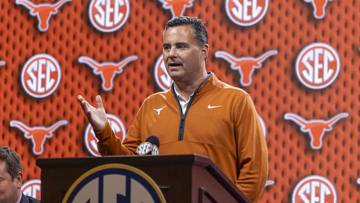 Texas Longhorns head coach Sean Miller talks with the media during SEC Media Days