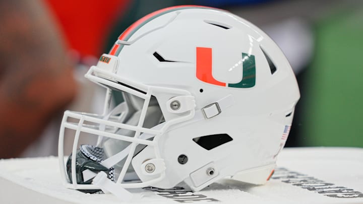Sep 23, 2023; Philadelphia, Pennsylvania, USA; Miami Hurricanes helmet sits on a cooler in the second half against the Temple Owls at Lincoln Financial Field. Mandatory Credit: Andy Lewis-Imagn Images Sep 23, 2023; Philadelphia, Pennsylvania, USA; Miami Hurricanes helmet sits on a cooler in the second half against the Temple Owls at Lincoln Financial Field. Mandatory Credit: Andy Lewis-Imagn Images