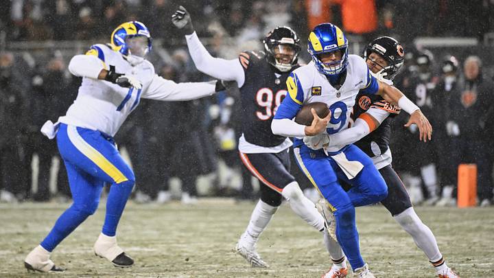 Kyler Gordon sacks Los Angeles Rams quarterback Matthew Stafford in last year's Bears playoff loss at Soldier Field. Kyler Gordon sacks Los Angeles Rams quarterback Matthew Stafford in last year's Bears playoff loss at Soldier Field.
