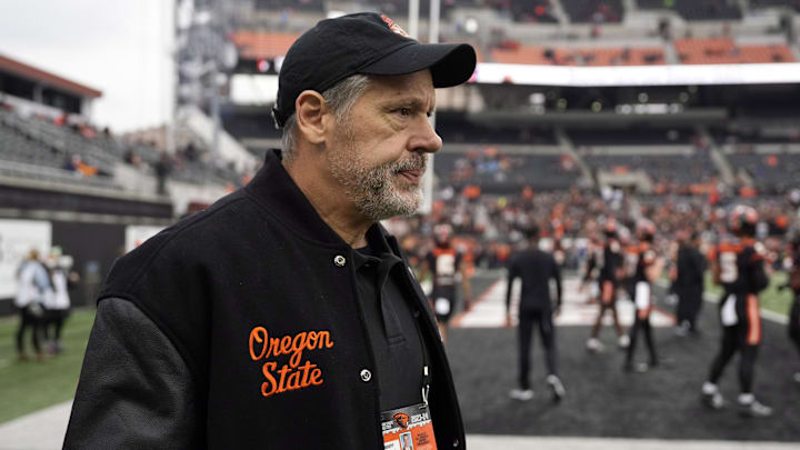 Oct 14, 2023; Corvallis, Oregon, USA; Oregon State athletic director Scott Barnes walks to the field before the game against the UCLA Bruins at Reser Stadium. Mandatory Credit: Soobum Im-Imagn Images Oct 14, 2023; Corvallis, Oregon, USA; Oregon State athletic director Scott Barnes walks to the field before the game against the UCLA Bruins at Reser Stadium. Mandatory Credit: Soobum Im-Imagn Images