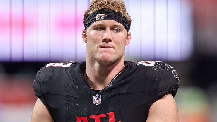 Aug 15, 2025; Atlanta, Georgia, USA; Atlanta Falcons linebacker JD Bertrand (40) on the field against the Tennessee Titans at Mercedes-Benz Stadium. Mandatory Credit: Brett Davis-Imagn Images