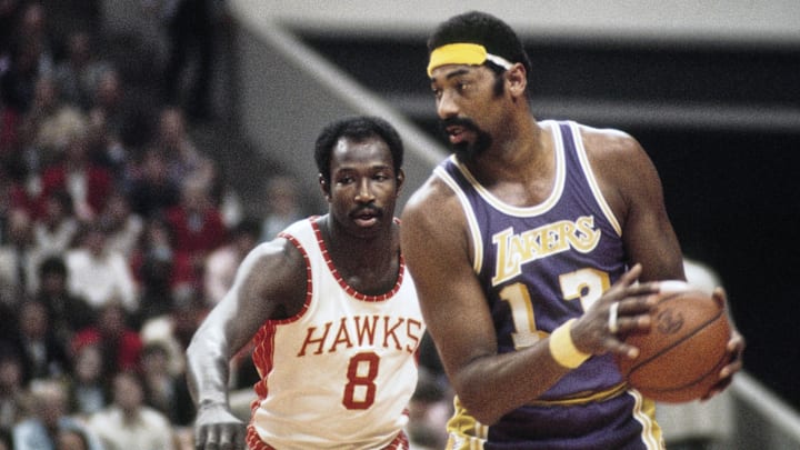 Unknown date; Atlanta, GA, USA; FILE PHOTO; Los Angeles Lakers center Wilt Chamberlain (13) is defended by Atlanta Hawks center Walt Bellamy (8) during the 1972-73 season at The Omni. Mandatory Credit: Manny Rubio-Imagn Images Unknown date; Atlanta, GA, USA; FILE PHOTO; Los Angeles Lakers center Wilt Chamberlain (13) is defended by Atlanta Hawks center Walt Bellamy (8) during the 1972-73 season at The Omni. Mandatory Credit: Manny Rubio-Imagn Images