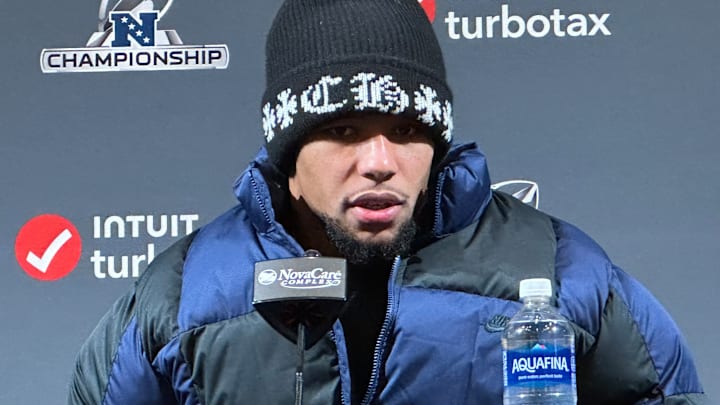 Eagles running back Saquon Barkley talks to the media following Wednesday's practice as Philly prepares to host the Washington Commanders in the NFC Championship Game on Sunday. Eagles running back Saquon Barkley talks to the media following Wednesday's practice as Philly prepares to host the Washington Commanders in the NFC Championship Game on Sunday.