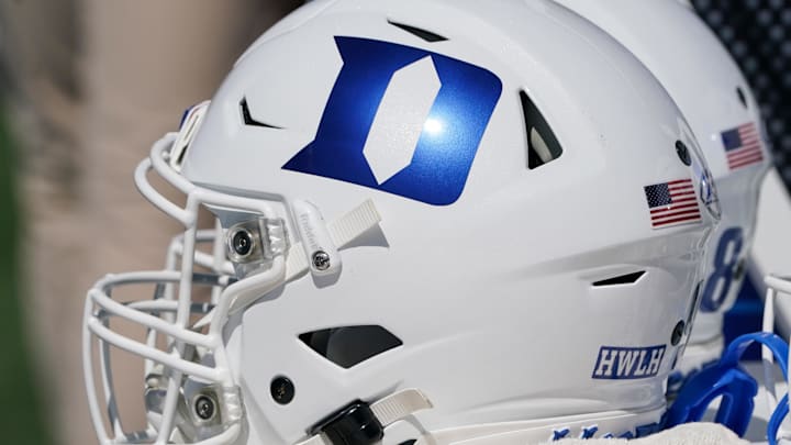 Sep 24, 2022; Lawrence, Kansas, USA; A general view of a Duke Blue Devils helmet against the Kansas Jayhawks during the second half of the game at David Booth Kansas Memorial Stadium. Mandatory Credit: Denny Medley-Imagn Images Sep 24, 2022; Lawrence, Kansas, USA; A general view of a Duke Blue Devils helmet against the Kansas Jayhawks during the second half of the game at David Booth Kansas Memorial Stadium. Mandatory Credit: Denny Medley-Imagn Images