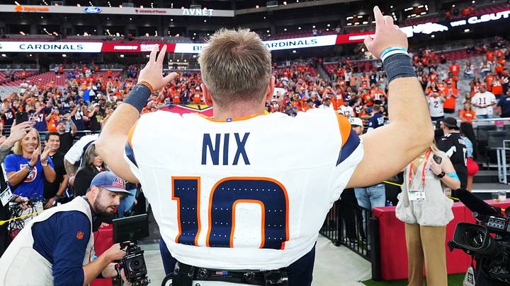 Oct 25, 2026; Glendale, Arizona, USA; Denver Broncos quarterback Bo Nix (10) reacts after the game against the Arizona Cardinals at State Farm Stadium. Mandatory Credit: Joe Camporeale-Imagn Images Oct 25, 2026; Glendale, Arizona, USA; Denver Broncos quarterback Bo Nix (10) reacts after the game against the Arizona Cardinals at State Farm Stadium. Mandatory Credit: Joe Camporeale-Imagn Images