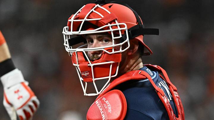 Aug 22, 2026; Baltimore, Maryland, USA; Tampa Bay Rays catcher Liam Hicks (34) looks to the dugout during the first inning against the Baltimore Orioles at Oriole Park at Camden Yards. Mandatory Credit: James A. Pittman-Imagn Images Aug 22, 2026; Baltimore, Maryland, USA; Tampa Bay Rays catcher Liam Hicks (34) looks to the dugout during the first inning against the Baltimore Orioles at Oriole Park at Camden Yards. Mandatory Credit: James A. Pittman-Imagn Images