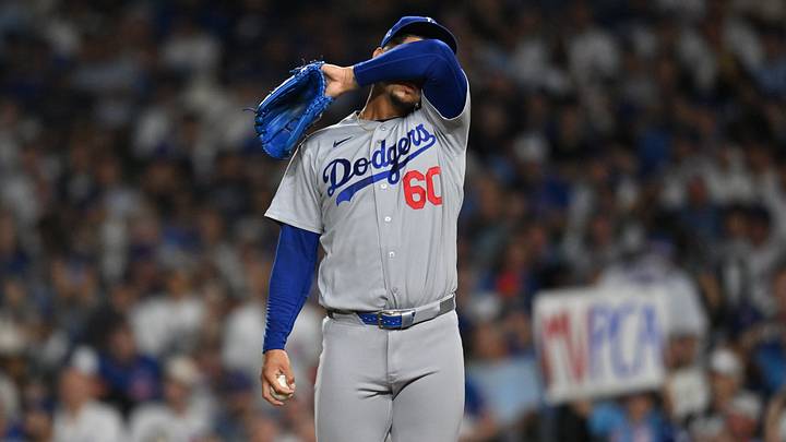 Aug 3, 2026; Chicago, Illinois, USA; Los Angeles Dodgers pitcher Edgardo Henriquez (60) reacts against the Chicago Cubs during the sixth inning at Wrigley Field. Mandatory Credit: Patrick Gorski-Imagn Images Aug 3, 2026; Chicago, Illinois, USA; Los Angeles Dodgers pitcher Edgardo Henriquez (60) reacts against the Chicago Cubs during the sixth inning at Wrigley Field. Mandatory Credit: Patrick Gorski-Imagn Images