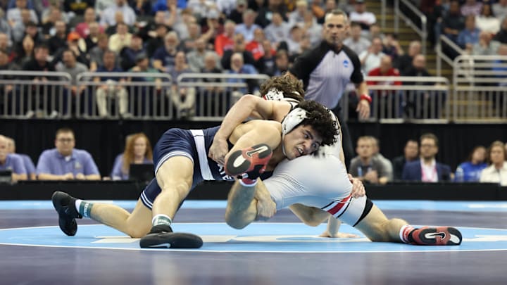 Penn State's Beau Bartlett wrestles Ohio State's Jesse Mendez in the 141-pound title bout at the 2024 NCAA Wrestling Championships. Penn State's Beau Bartlett wrestles Ohio State's Jesse Mendez in the 141-pound title bout at the 2024 NCAA Wrestling Championships.