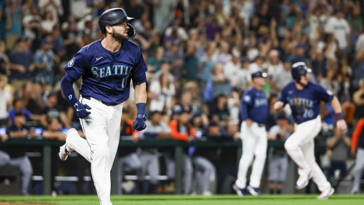 Seattle Mariners right fielder Mitch Haniger hits a walk-off double against the Detroit Tigers on Aug. 8 at T-Mobile Park. Seattle Mariners right fielder Mitch Haniger hits a walk-off double against the Detroit Tigers on Aug. 8 at T-Mobile Park.