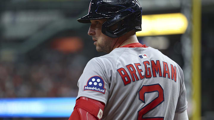 Aug 12, 2025; Houston, Texas, USA; Boston Red Sox third baseman Alex Bregman (2) stands on deck during the game against the Houston Astros at Daikin Park. Mandatory Credit: Troy Taormina-Imagn Images Aug 12, 2025; Houston, Texas, USA; Boston Red Sox third baseman Alex Bregman (2) stands on deck during the game against the Houston Astros at Daikin Park. Mandatory Credit: Troy Taormina-Imagn Images
