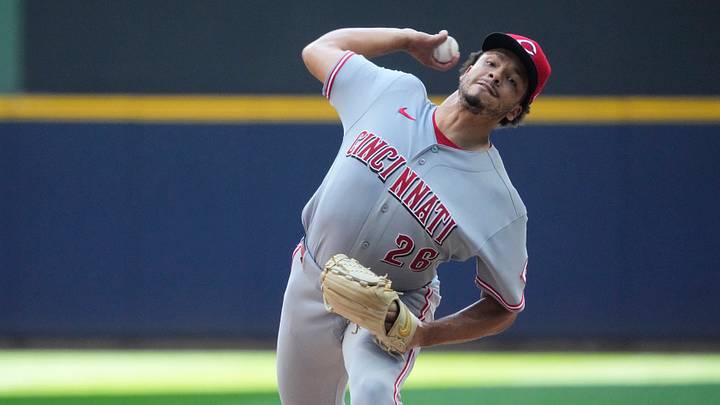 Jul 2, 2026; Milwaukee, Wisconsin, USA; Cincinnati Reds pitcher Chase Burns (26) delivers a pitch against the Milwaukee Brewers in the first inining at American Family Field. Jul 2, 2026; Milwaukee, Wisconsin, USA; Cincinnati Reds pitcher Chase Burns (26) delivers a pitch against the Milwaukee Brewers in the first inining at American Family Field.
