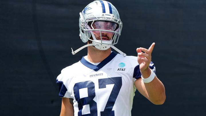 Dallas Cowboys tight end Jake Ferguson (87) at training camp at River Ridge Playing Fields. Mandatory Credit: Kirby Lee-Imagn Images