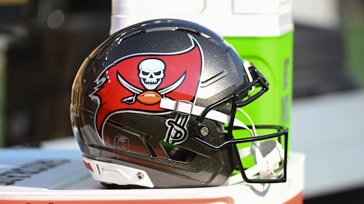 Tampa Bay Buccaneers helmet before a game against the Pittsburgh Steelers.