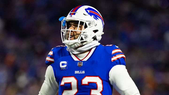 Jan 21, 2024; Orchard Park, New York, USA; Buffalo Bills safety Micah Hyde (23) against the Kansas