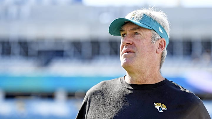 Oct 27, 2024; Jacksonville, Florida, USA; Jacksonville Jaguars head coach Doug Pederson before the game against the Green Bay Packers at EverBank Stadium. Mandatory Credit: Melina Myers-Imagn Images Oct 27, 2024; Jacksonville, Florida, USA; Jacksonville Jaguars head coach Doug Pederson before the game against the Green Bay Packers at EverBank Stadium. Mandatory Credit: Melina Myers-Imagn Images