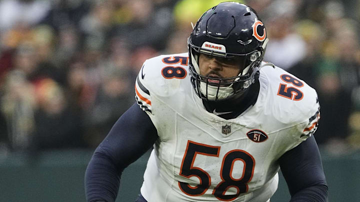 Jan 7, 2024; Green Bay, Wisconsin, USA; Chicago Bears offensive tackle Darnell Wright (58) during the game against the Green Bay Packers at Lambeau Field. Mandatory Credit: Jeff Hanisch-Imagn Images Jan 7, 2024; Green Bay, Wisconsin, USA; Chicago Bears offensive tackle Darnell Wright (58) during the game against the Green Bay Packers at Lambeau Field. Mandatory Credit: Jeff Hanisch-Imagn Images