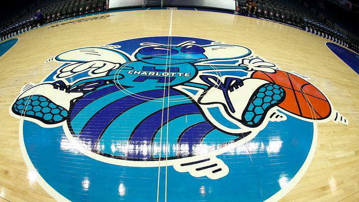 Jan 19, 2019; Charlotte, NC, USA; A detail view of the center court logo for Classic Night game between the Charlotte Hornets and the Phoenix Suns at Spectrum Center. Mandatory Credit: Jeremy Brevard-Imagn Images