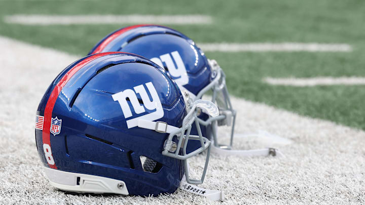 Aug 16, 2025; East Rutherford, New Jersey, USA; New York Giants helmets rest on the field before the preseason game against the New York Jets at MetLife Stadium. Mandatory Credit: Vincent Carchietta-Imagn Images Aug 16, 2025; East Rutherford, New Jersey, USA; New York Giants helmets rest on the field before the preseason game against the New York Jets at MetLife Stadium. Mandatory Credit: Vincent Carchietta-Imagn Images