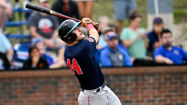 HYANNIS  8/10/23   Derek Bender of Bourne gets hold of a  Hyannis pitch for a three-run homer in the first inning.  Cape League baseball