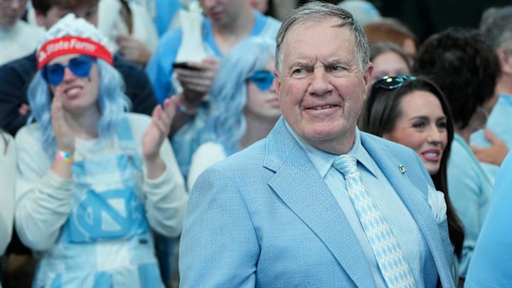 Mar 8, 2025; Chapel Hill, North Carolina, USA; North Carolina Tar Heels football coach Bill Belichick before the game at Dean E. Smith Center. Mandatory Credit: Bob Donnan-Imagn Images