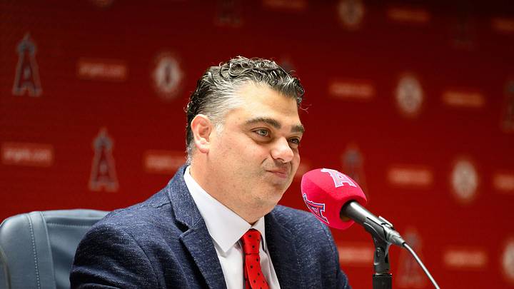 Oct 22, 2025; Los Angeles, CA, USA; Los Angeles Angels general manager Perry Minasian speaks during a press conference at Angel Stadium. Mandatory Credit: William Liang-Imagn Images Oct 22, 2025; Los Angeles, CA, USA; Los Angeles Angels general manager Perry Minasian speaks during a press conference at Angel Stadium. Mandatory Credit: William Liang-Imagn Images