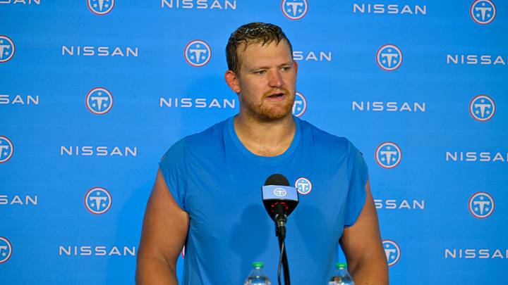Aug 4, 2026; Nashville, TN, USA; Tennessee Titans guard Cordell Volson (73) talks with the media during training camp at Vanderbilt Health Football Center. Mandatory Credit: Steve Roberts-Imagn Images Aug 4, 2026; Nashville, TN, USA; Tennessee Titans guard Cordell Volson (73) talks with the media during training camp at Vanderbilt Health Football Center. Mandatory Credit: Steve Roberts-Imagn Images