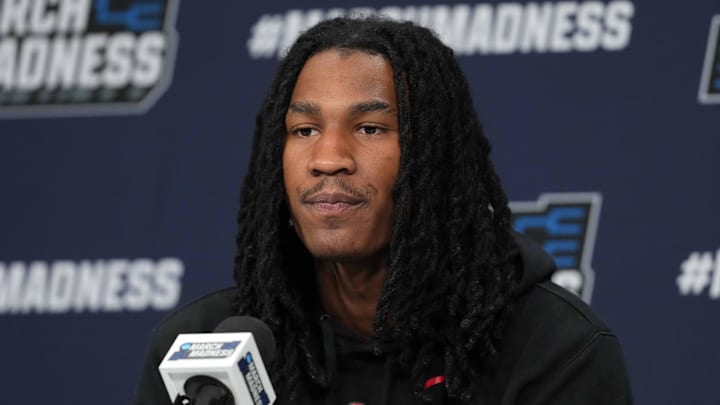 Mar 19, 2025; Wichita, KS, USA; Georgia Bulldogs guard Silas Demary Jr. (5) at press conference at Intrust Bank Arena. Mandatory Credit: Kirby Lee-Imagn Images Mar 19, 2025; Wichita, KS, USA; Georgia Bulldogs guard Silas Demary Jr. (5) at press conference at Intrust Bank Arena. Mandatory Credit: Kirby Lee-Imagn Images