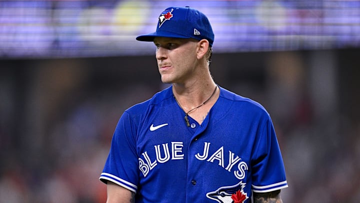 Jun 17, 2023; Arlington, Texas, USA; Toronto Blue Jays relief pitcher Bowden Francis (44) in action during the game between the Texas Rangers and the Toronto Blue Jays at Globe Life Field. Mandatory Credit: Jerome Miron-USA TODAY Sports