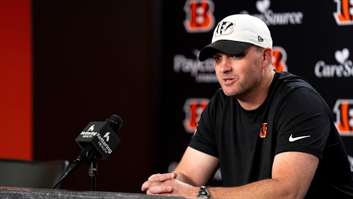Cincinnati Bengals head coach Zac Taylor speaks to the press at Paycor Stadium in Cincinnati on Tuesday, May 12, 2026.