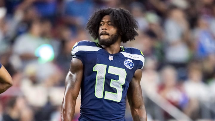 Sep 25, 2025; Glendale, Arizona, USA; Seattle Seahawks linebacker Ernest Jones IV (13) against the Arizona Cardinals at State Farm Stadium. Mandatory Credit: Mark J. Rebilas-Imagn Images