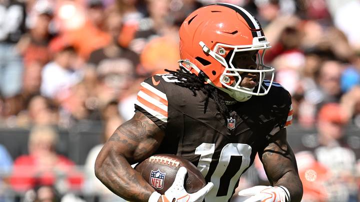 Cleveland Browns running back Quinshon Judkins (10) carries the ball against the Carolina Panthers during the first quarter at Huntington Bank Field. Mandatory Credit: Ken Blaze-Imagn Images Cleveland Browns running back Quinshon Judkins (10) carries the ball against the Carolina Panthers during the first quarter at Huntington Bank Field. Mandatory Credit: Ken Blaze-Imagn Images