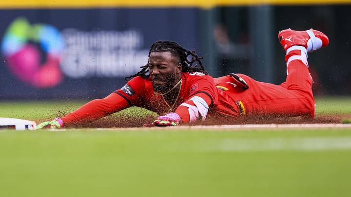May 30, 2026; Cincinnati, Ohio, USA; Cincinnati Reds shortstop Elly de la Cruz (44) slides into to third base after hitting a triple in the third inning against the Atlanta Braves at Great American Ball Park. Mandatory Credit: Katie Stratman-Imagn Images May 30, 2026; Cincinnati, Ohio, USA; Cincinnati Reds shortstop Elly de la Cruz (44) slides into to third base after hitting a triple in the third inning against the Atlanta Braves at Great American Ball Park. Mandatory Credit: Katie Stratman-Imagn Images