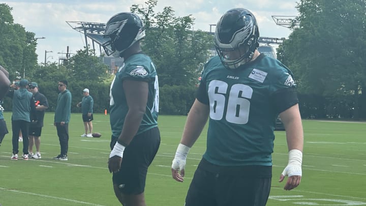 Eagles fifth-round draft pick Drew Kendall gets ready to practice during the team's rookie minicamp. Eagles fifth-round draft pick Drew Kendall gets ready to practice during the team's rookie minicamp.