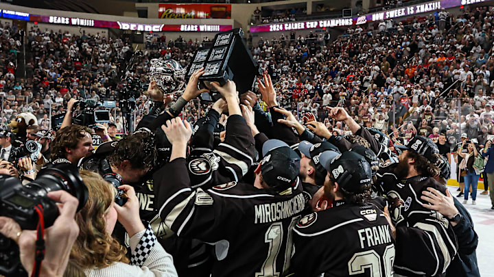 The Bears hoist the Cup. The Hershey Bears hosted the Coachella Valley Firebirds Game 6 of the Calder Cup Finals at Giant Center on Monday June 24, 2024. The Bears defeated the Firebirds, 5-4 in OT to claim their 13th Calder Cup Championship and their second in a row.s.