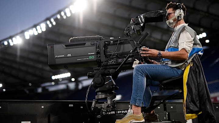 A tv camera is seen during the Coppa Italia final football