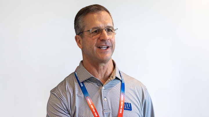 Mar 30, 2026; Phoenix, AZ, USA; New York Giants head coach John Harbaugh during the 2026 NFL Annual League Meeting at the Arizona Biltmore. Mar 30, 2026; Phoenix, AZ, USA; New York Giants head coach John Harbaugh during the 2026 NFL Annual League Meeting at the Arizona Biltmore.