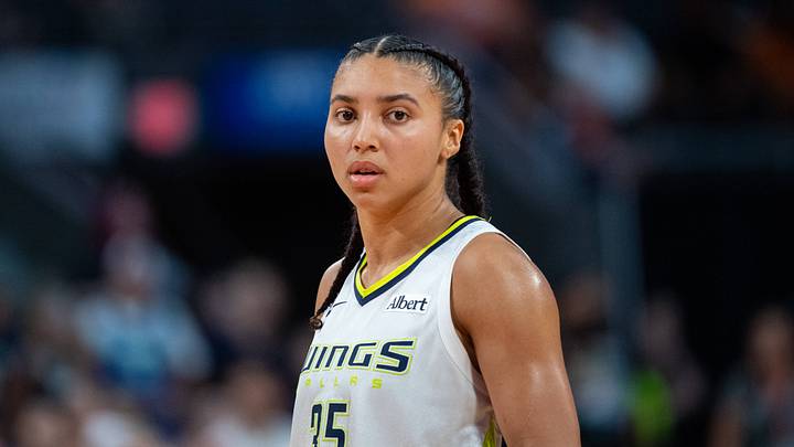 Azzi Fudd looks on during a Dallas Wings game. Azzi Fudd looks on during a Dallas Wings game.