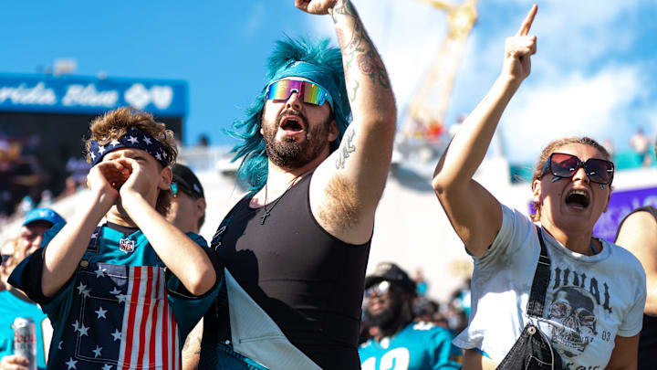 Jaguar fans were upset with officials during a call in the fourth quarter in an NFL football game at EverBank Stadium, Sunday, November 16, 2025, in Jacksonville, Fla. while playing the Los Angeles Chargers. Jaguar fans were upset with officials during a call in the fourth quarter in an NFL football game at EverBank Stadium, Sunday, November 16, 2025, in Jacksonville, Fla. while playing the Los Angeles Chargers.