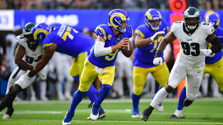 Matthew Stafford #9, Los Angeles Rams, Milton Williams #93, Philadelphia Eagles