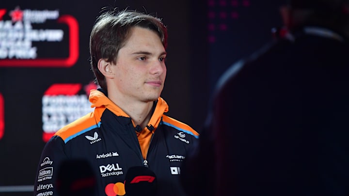 Nov 20, 2024; Las Vegas, Nevada, USA; McLaren Team driver Oscar Piastri (81) during media availalbilities at Las Vegas Circuit. Mandatory Credit: Gary A. Vasquez-Imagn Images Nov 20, 2024; Las Vegas, Nevada, USA; McLaren Team driver Oscar Piastri (81) during media availalbilities at Las Vegas Circuit. Mandatory Credit: Gary A. Vasquez-Imagn Images