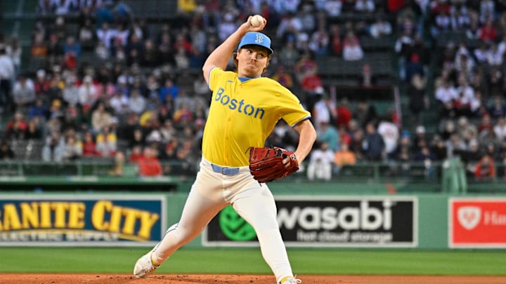 Apr 18, 2025; Boston, Massachusetts, USA; Boston Red Sox starting pitcher Hunter Dobbins (73) pitches against the Chicago White Sox during the first inning at Fenway Park. Mandatory Credit: Eric Canha-Imagn Images Apr 18, 2025; Boston, Massachusetts, USA; Boston Red Sox starting pitcher Hunter Dobbins (73) pitches against the Chicago White Sox during the first inning at Fenway Park. Mandatory Credit: Eric Canha-Imagn Images