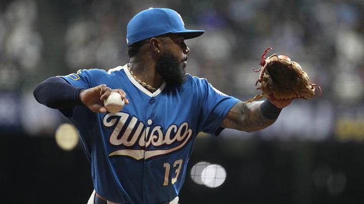 May 22, 2026; Milwaukee, Wisconsin, USA; Milwaukee Brewers third baseman Luis Rengifo (13) fields and throws the ball to first base against the Los Angeles Dodgers in the seventh inning at American Family Field. Mandatory Credit: Michael McLoone-Imagn Images May 22, 2026; Milwaukee, Wisconsin, USA; Milwaukee Brewers third baseman Luis Rengifo (13) fields and throws the ball to first base against the Los Angeles Dodgers in the seventh inning at American Family Field. Mandatory Credit: Michael McLoone-Imagn Images