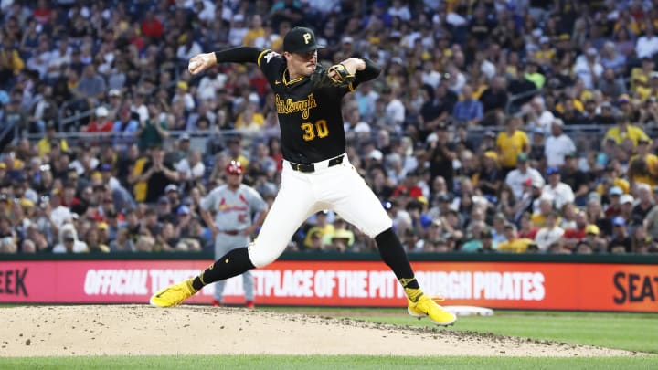 Pittsburgh Pirates starting pitcher Paul Skenes (30) pitches against the St. Louis Cardinals during the eighth inning at PNC Park on July 23. Pittsburgh Pirates starting pitcher Paul Skenes (30) pitches against the St. Louis Cardinals during the eighth inning at PNC Park on July 23.
