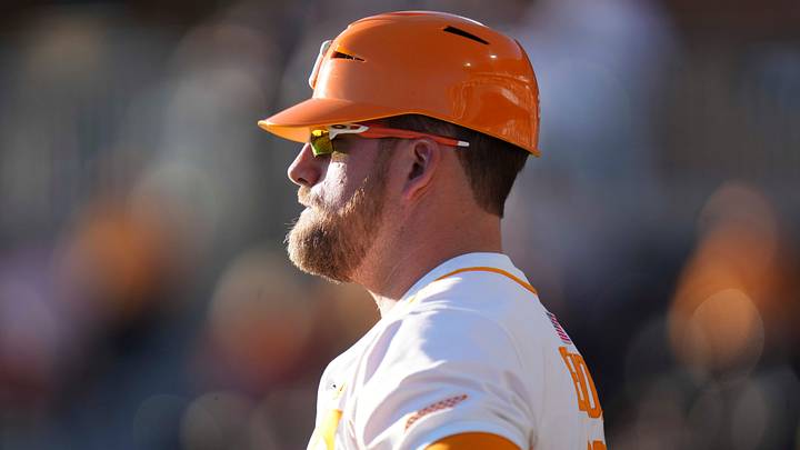 Tennessee coach Josh Elander on the third base line during a baseball game between Tennessee and Kent State in Lindsey Nelson Stadium in Knoxville, Tennessee, Feb. 20, 2026.